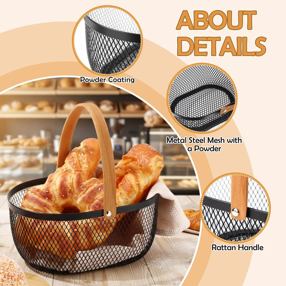 4 Pcs Stackable Metal Mesh Fruit Basket with Lid Oval Wire Mesh Storage Baske...
