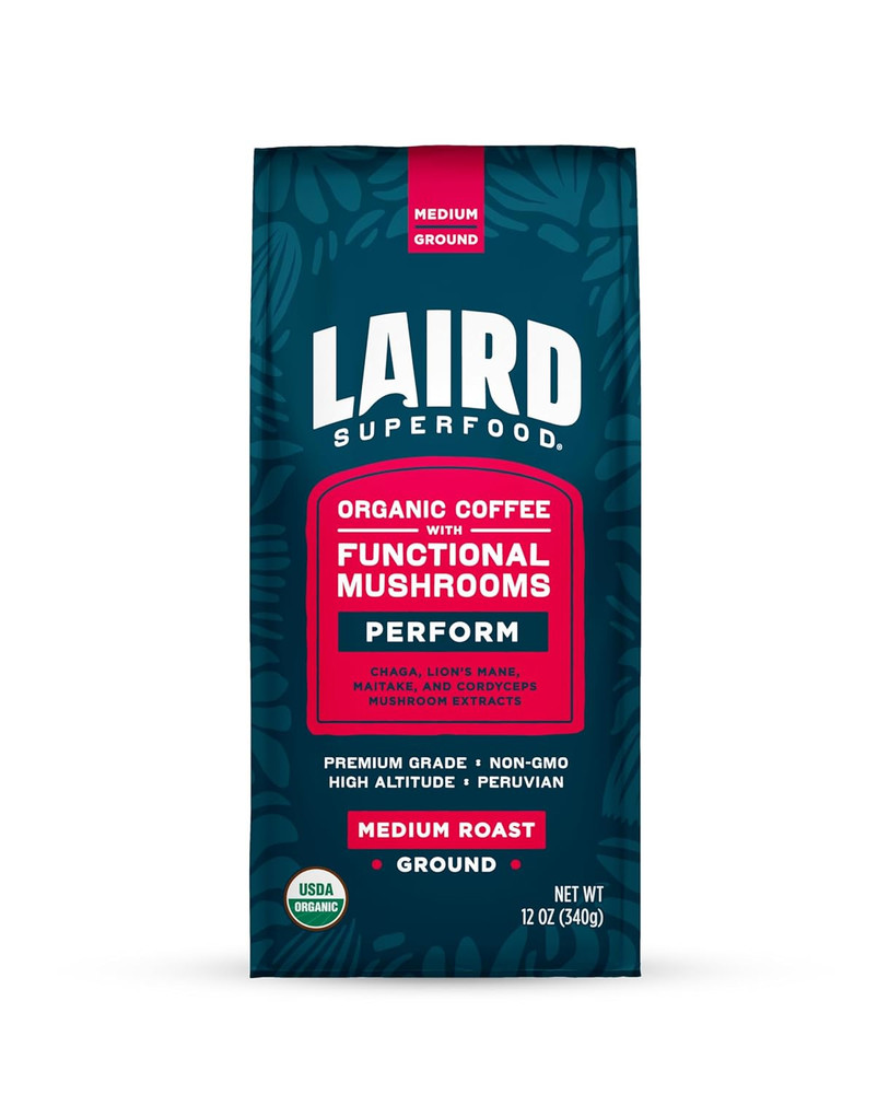 Certified Organic Peruvian Medium Roast Ground Coffee with Functional Mushrooms