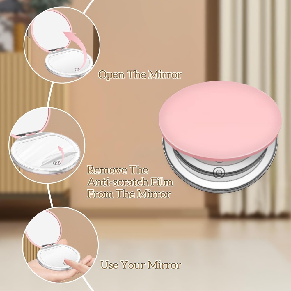 Compact Mirror with Light, 1X/3X Magnification LED Pocket Mirror with USB Dat...
