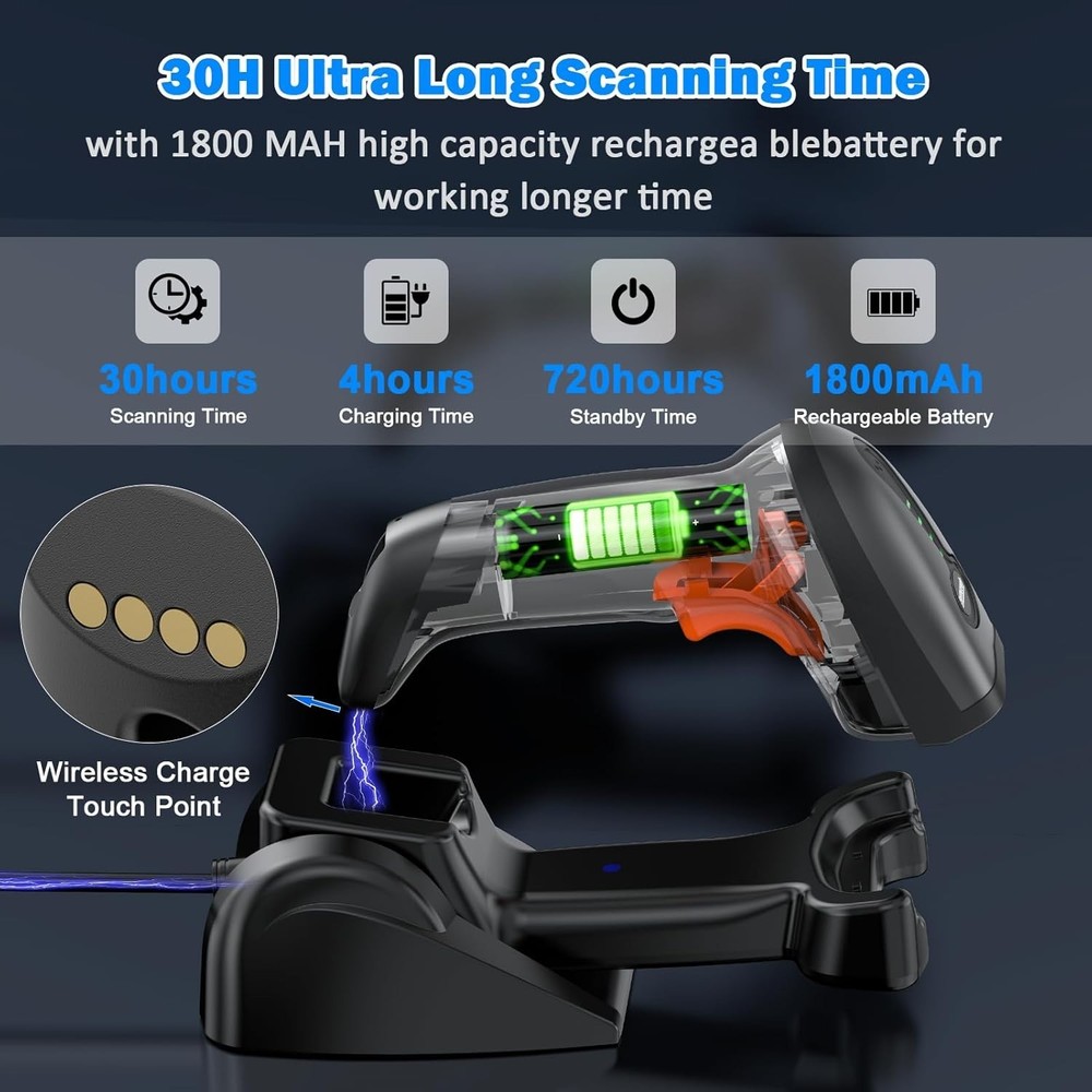 Rechargeable Barcode Scanner with Bluetooth Connectivity and Shock Protection