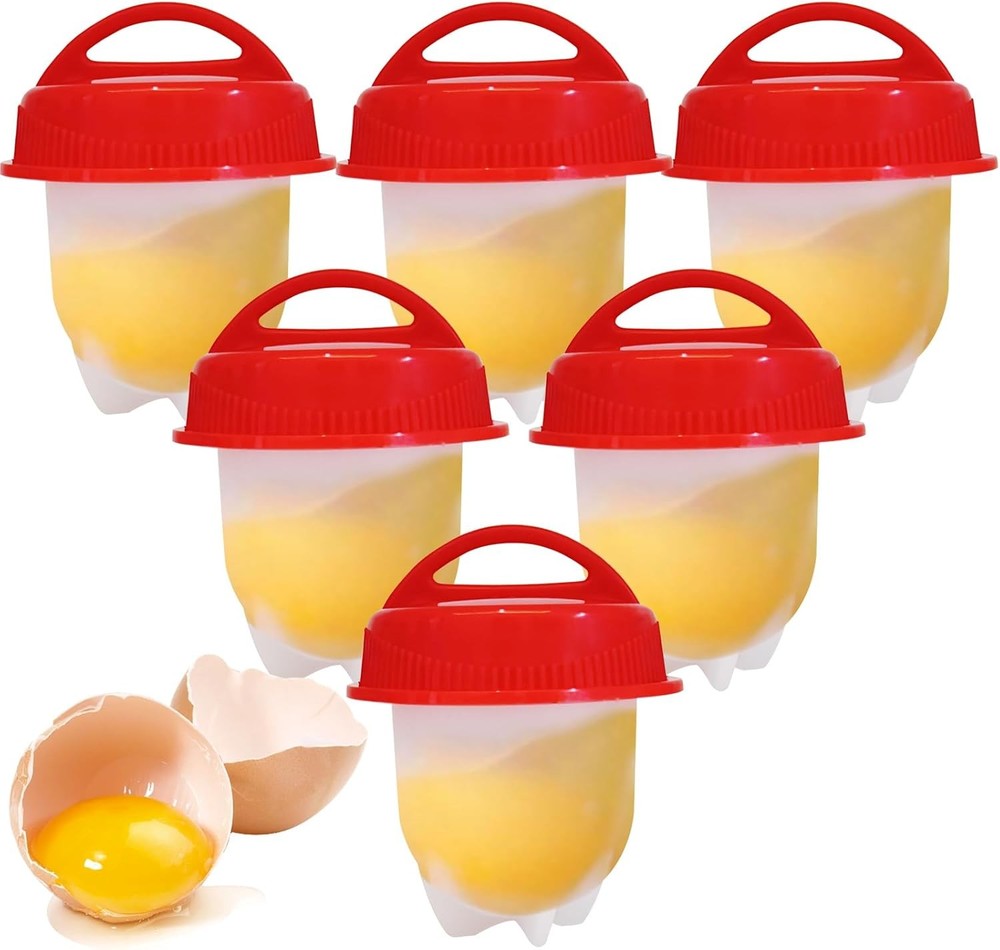 Hard Boiled Egg Maker, 6-Piece Shell-Free Egg Cooker Set, Non-Stick Easy-Clean