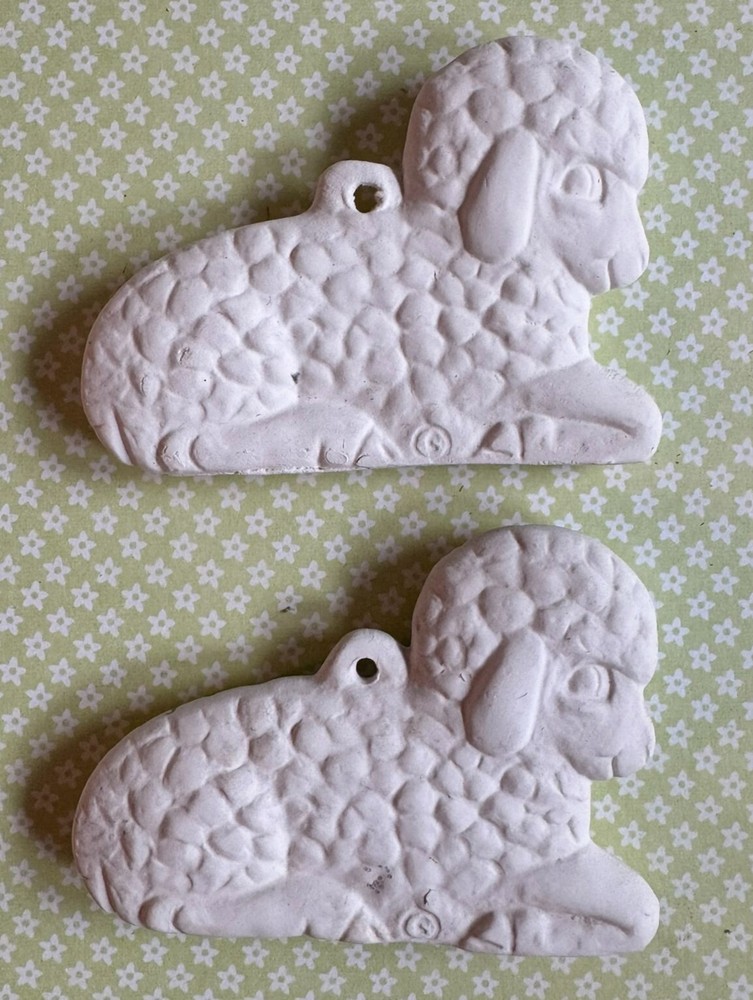 2 Easter Orns-Laying Lambs -Unpainted Ceramic Bisque