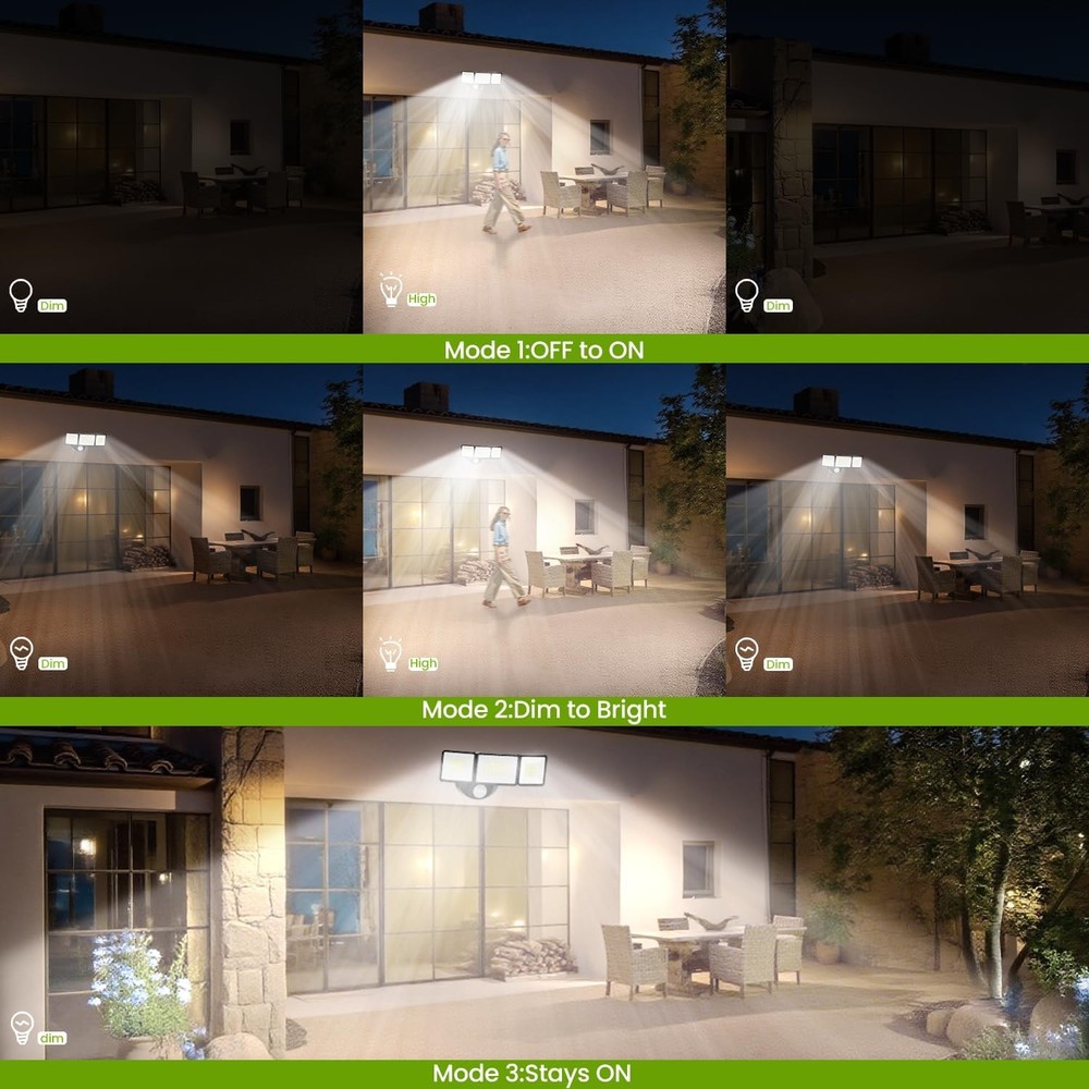 7500LM LED Security Light Motion Sensor Outdoor Lights, Adjustable 3 Head LED