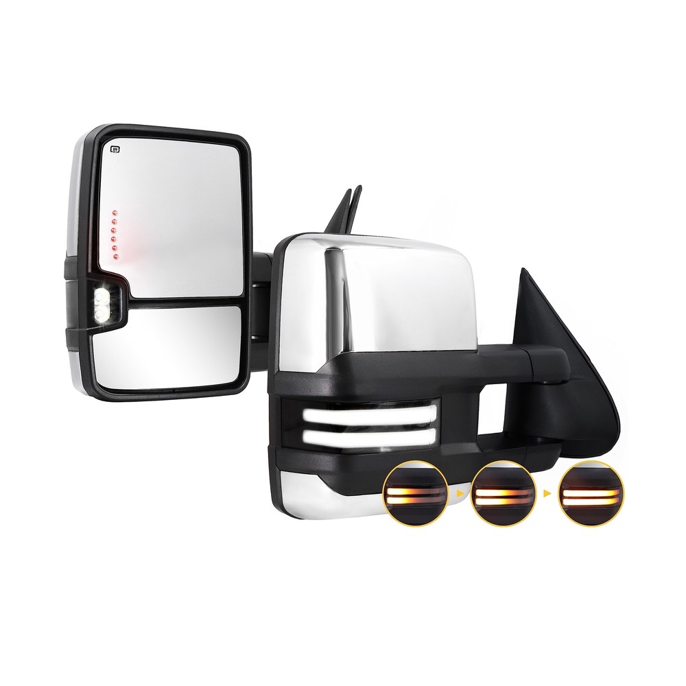 Towing Mirrors Chrome Switchback Turn Lights Compatible with 2003-2007 Chevy ...
