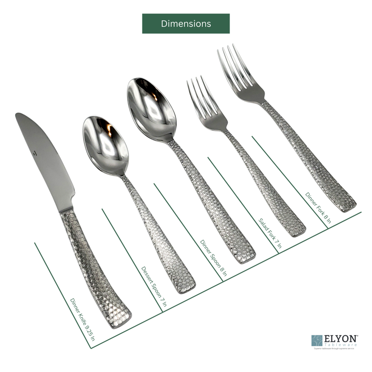 Elyon Crown Hammered Reflective Silver 20-Piece Flatware Set Stainless Steel