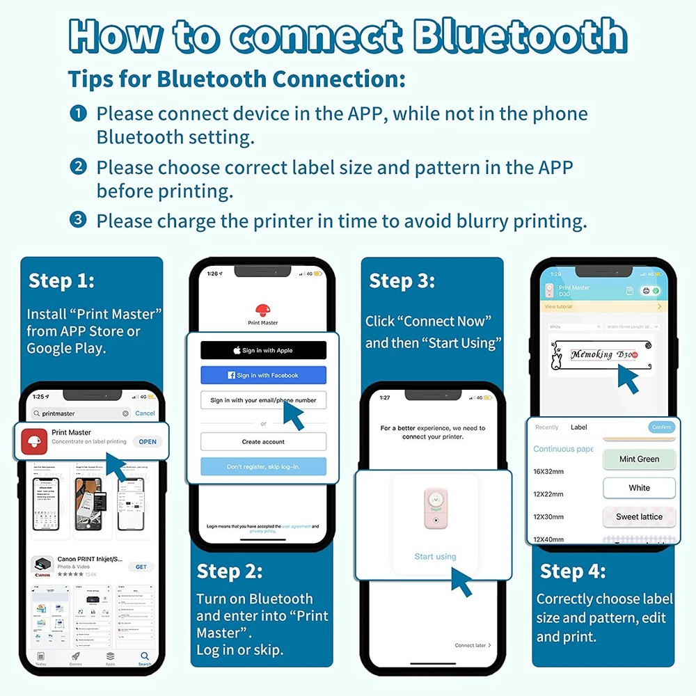 Phomemo D30 Mini Cute Bluetooth Label Maker Sticker Inkless Printer Machine
