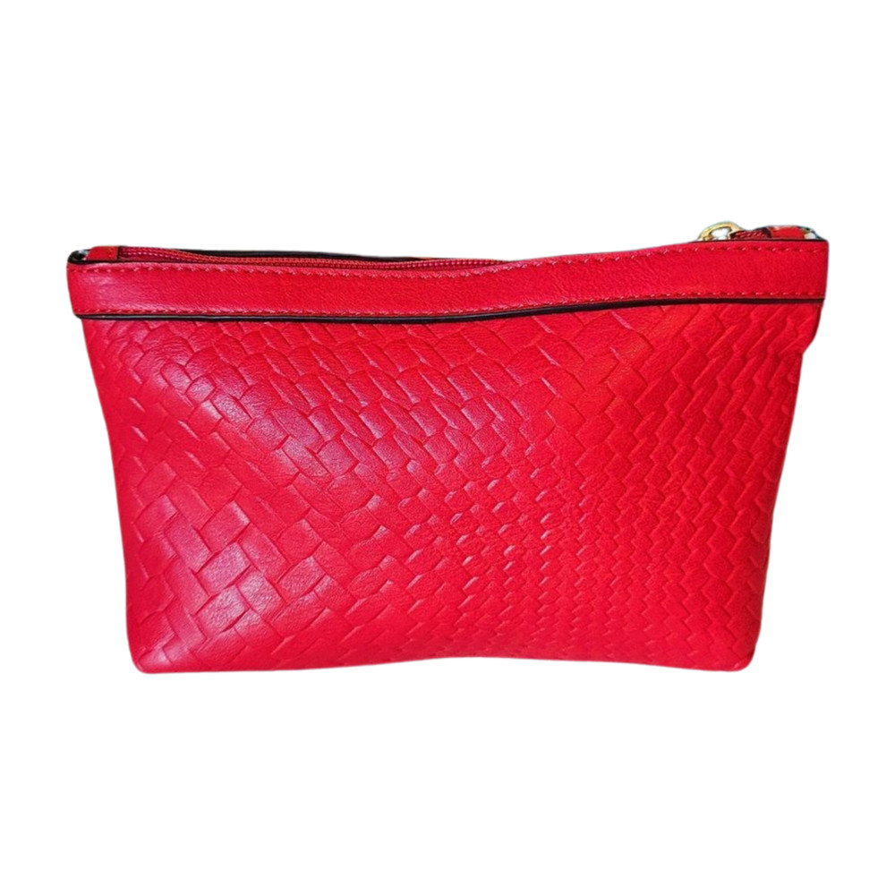 RED WRISTLET (Woven Pattern) LARGE POUCH Makeup Case UNBRANDED Gold Hardware
