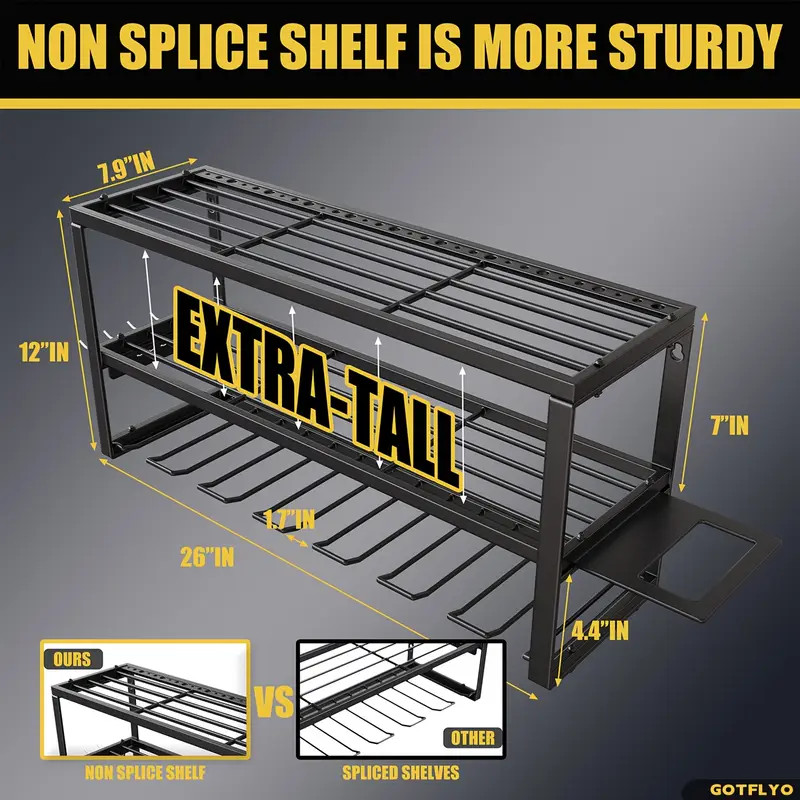 7Drill Heavy Duty Power Tool Organizer 26" 3Layer Holder Wall Mount Storage Rack
