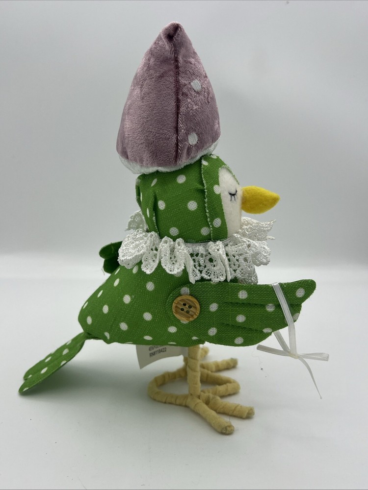 Featherly Friends Fabric Bird Green Polka Dots Easter Decor
