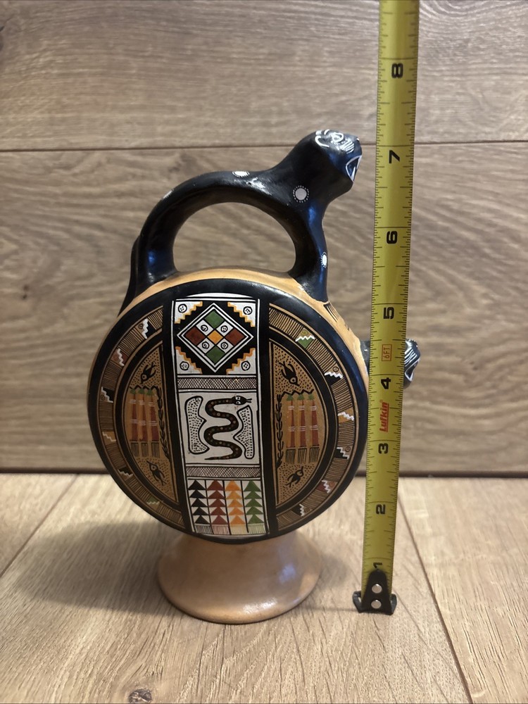 Handcrafted Clay Art From Cusco Peru, Cats Vessel with Handle.