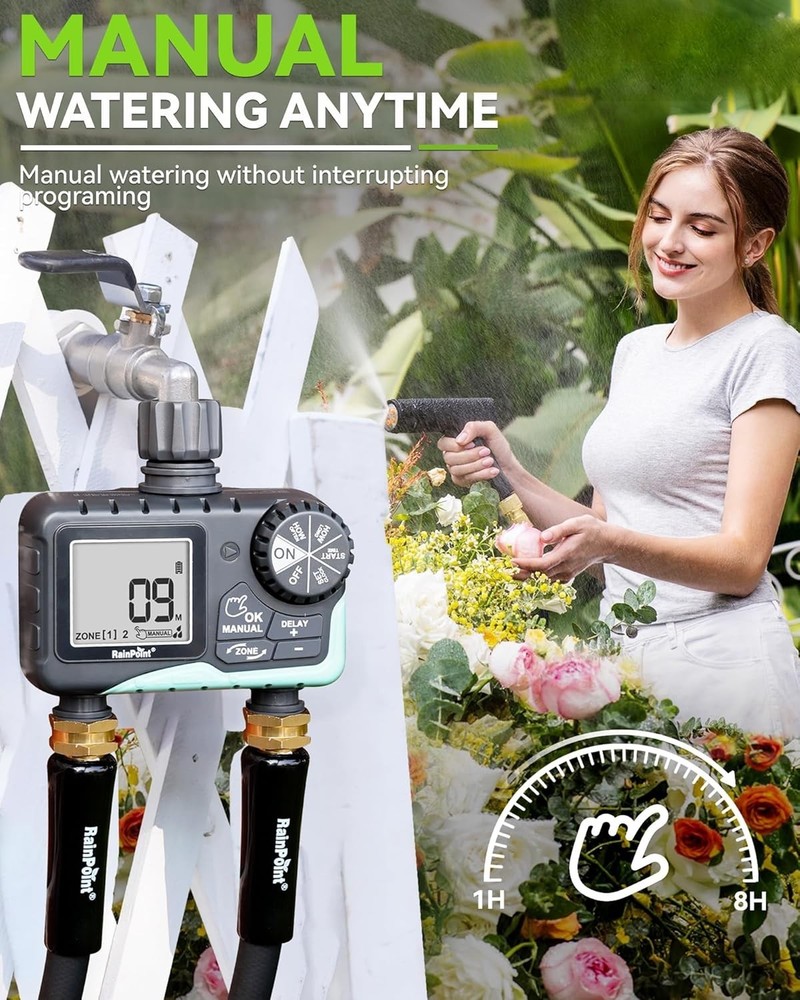 Programmable Sprinkler Timer for Lawn - 7 Settings, Easy Setup, Rain Delay