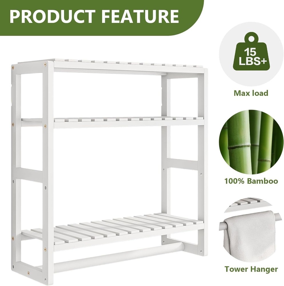 Adjustable Wall-Mounted Bamboo Shelf for Bathroom - 3 Tier Storage Solution