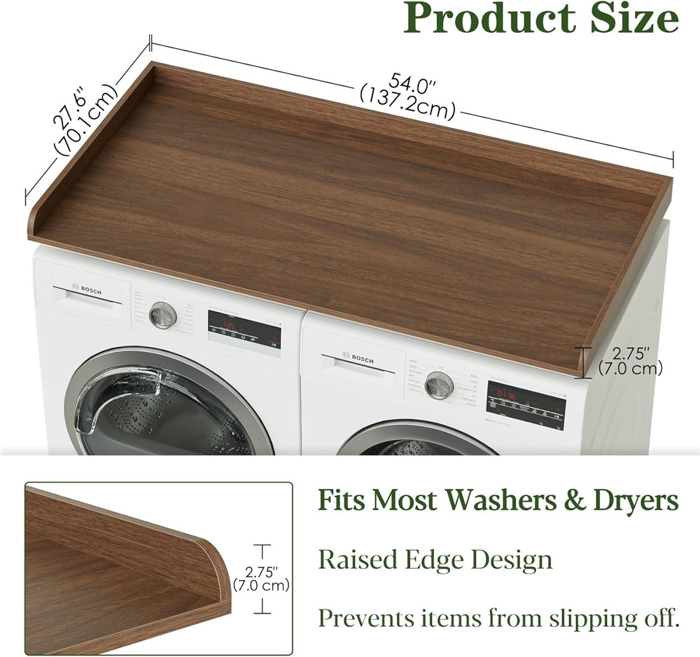 Walnut Laundry Countertop for Washer & Dryer - 27.6" x 54" Storage Solution