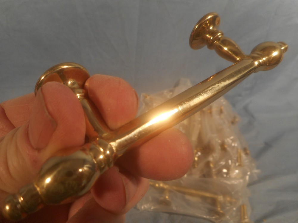 NOS Vintage Solid brass polished drawer pull 6 sided handle 5-1/4" long w/screws