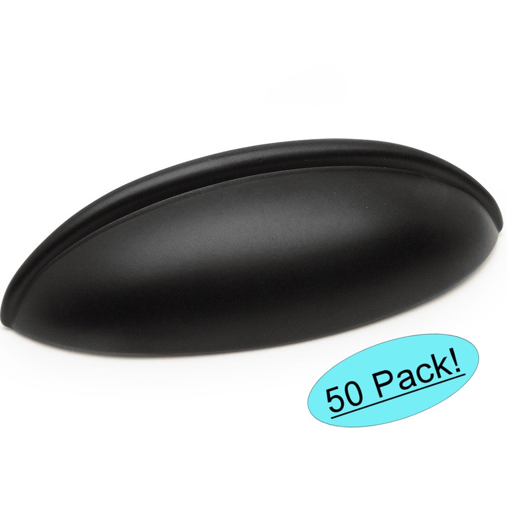 *50 Pack* Cosmas Cabinet Hardware Flat / Matte Black Cup Pulls #1399FB