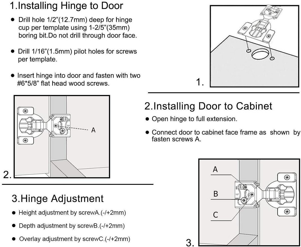 20 Pack 1/2" Overlay Soft Close Face Frame 105° Compact Cabinet Hinges Handware