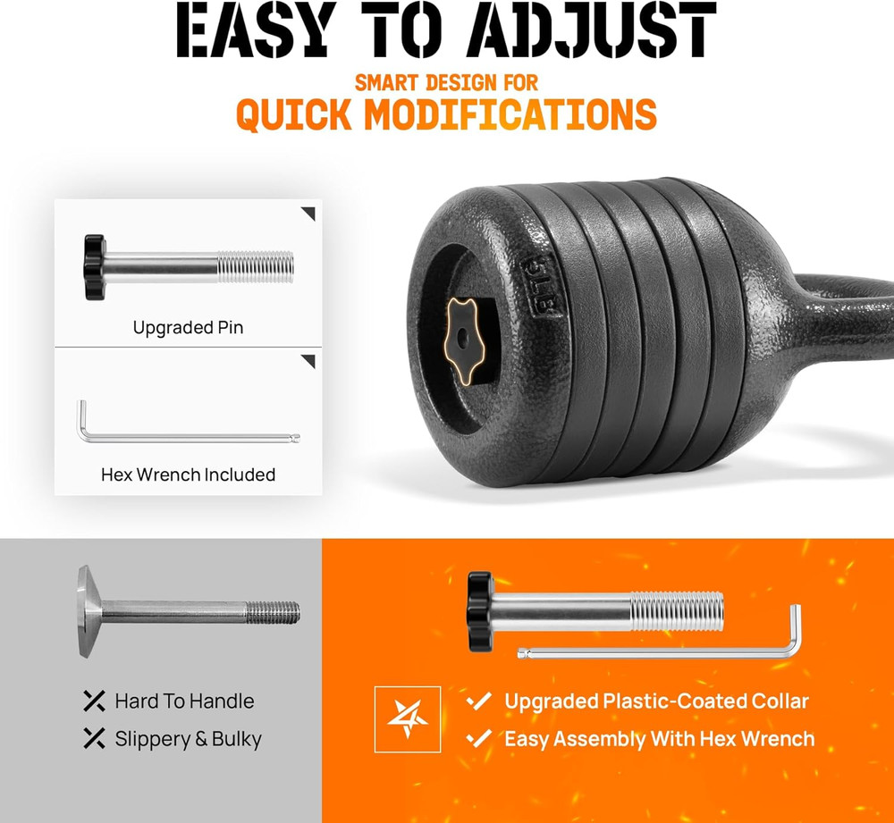 Adjustable Kettlebell Set, 20–40 LB Weight Set, Solid Cast Iron Handle with Spac