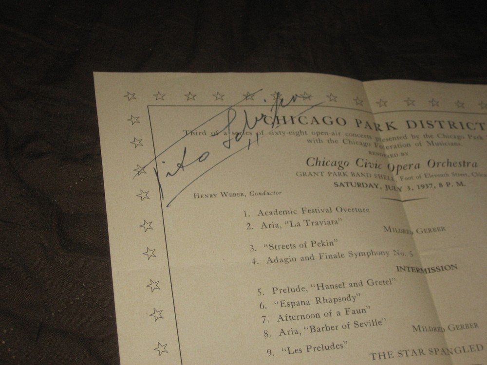 TITO SCHIPA SIGNED PROGRAM GRANT PARK 1937 PSA/DNA