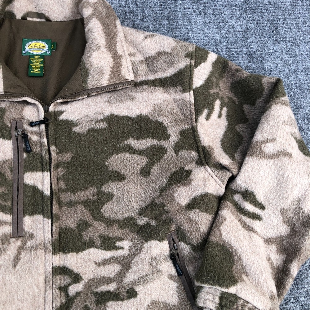 Cabelas Wooltimate Wool Full Zip Jacket Mens Medium Windshear Hunting Camo