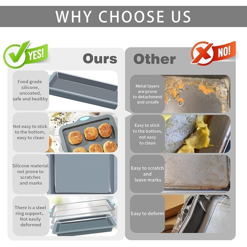 4 Pieces Nonstick Bakeware Set with Baking Pans Silicone Baking Sheets Cake Pan