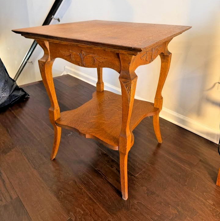 Antique Solid Oak Side Table / Lamp Table – 26” Square – Arts & Crafts