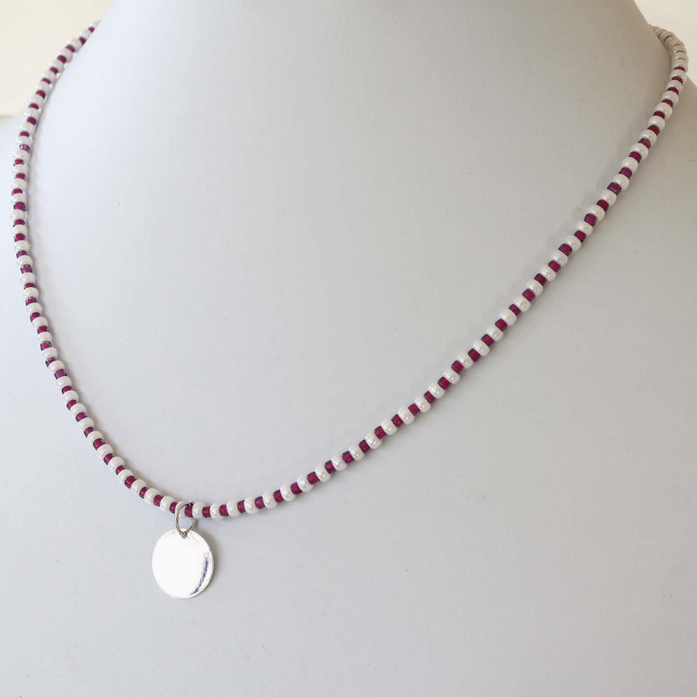 Rhodium Disc Seed Beads Necklace