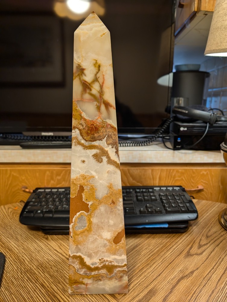 18" Onyx Obelisk Sculpture Marble 15 LBS