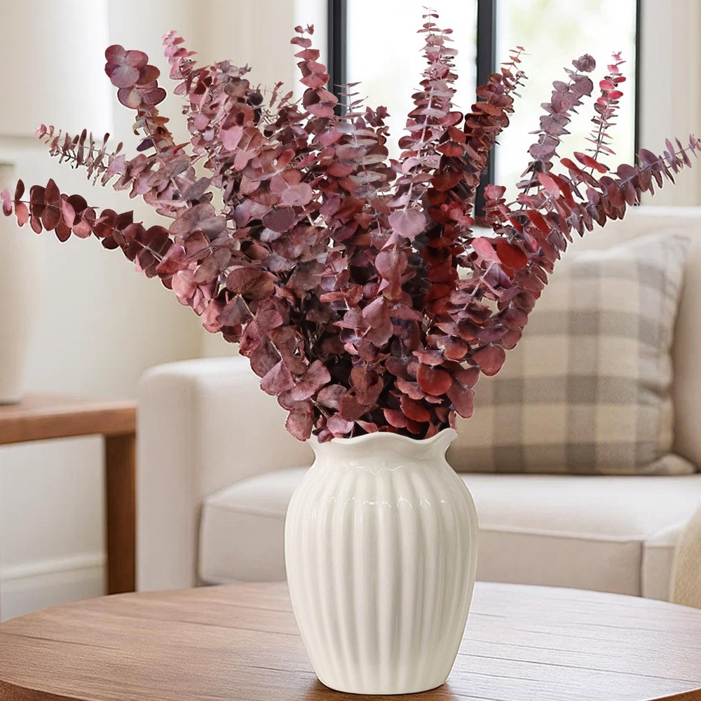 18 Pcs Dried Red Eucalyptus Stems – 17" Preserved Fall Eucalyptus Bouquet, Ru...