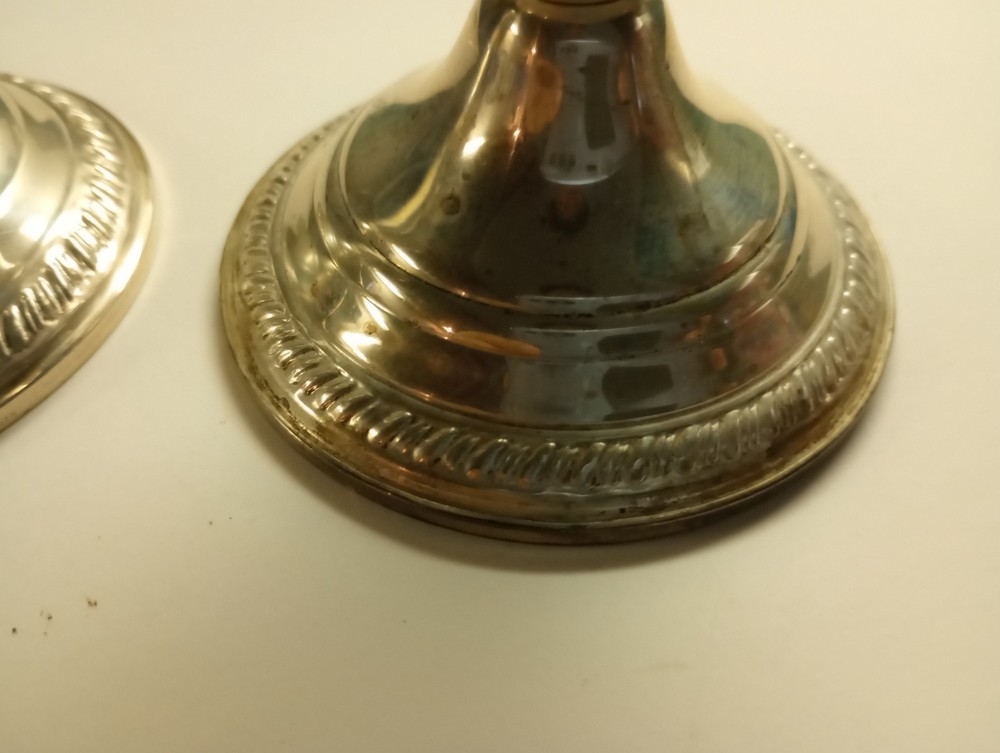 (TWO) Antique Crown Sterling Silver Weighted Candlesticks