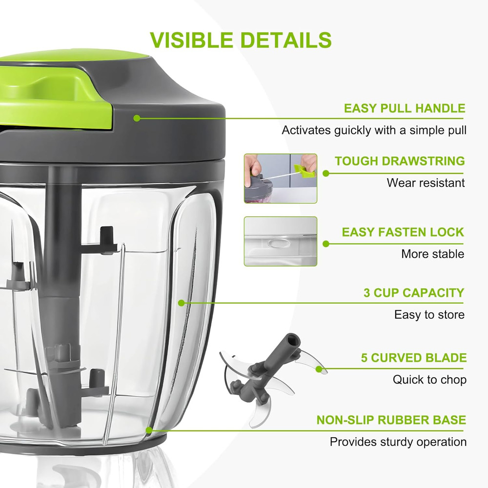 Manual Food Processor Vegetable Chopper, Portable Hand Pull String Garlic Mincer