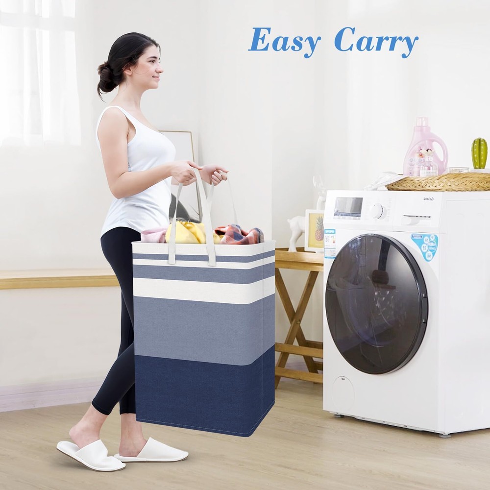 3-Pack Laundry Hampers Freestanding 88L Waterproof Baskets Gradient Blue