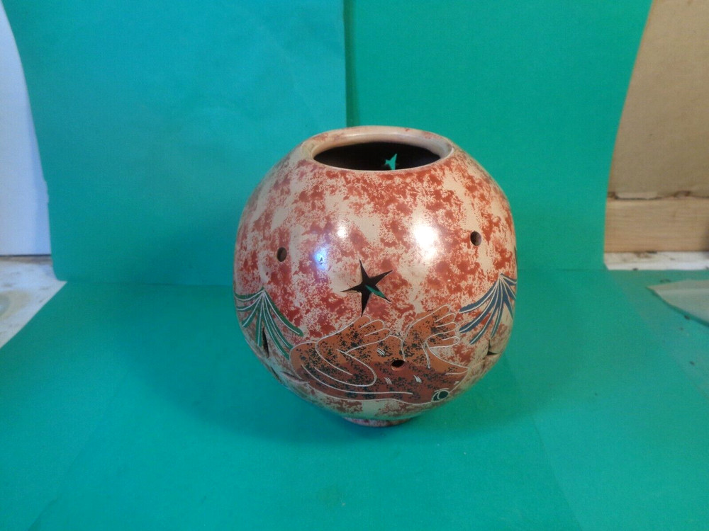 Pottery Tropical Pattern Tea Light/Candle Globe, Brazil (Used/EUC)