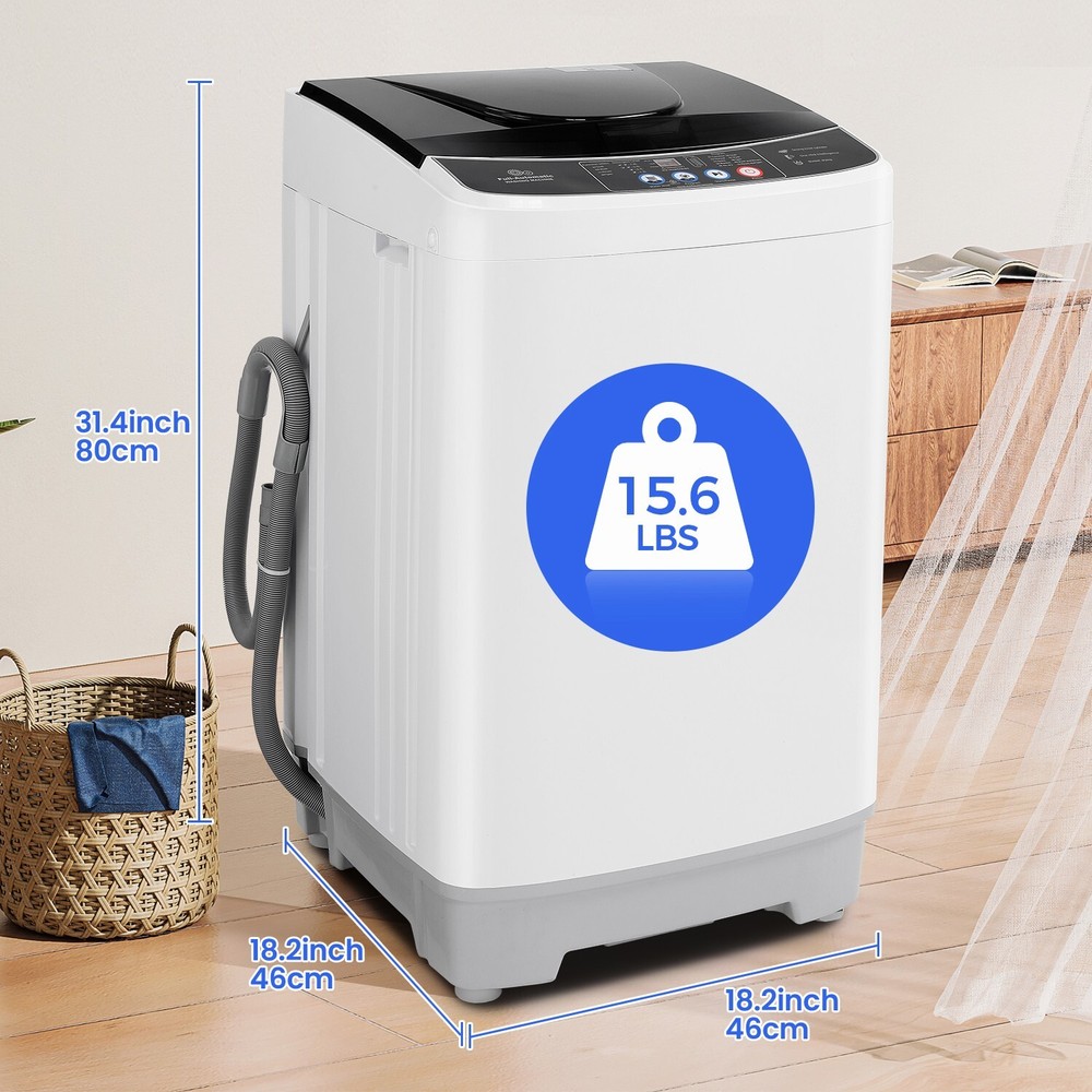 Portable Washing Machine 15.6lbs Full-Automatic Compact Washer w/10 Programs U.S