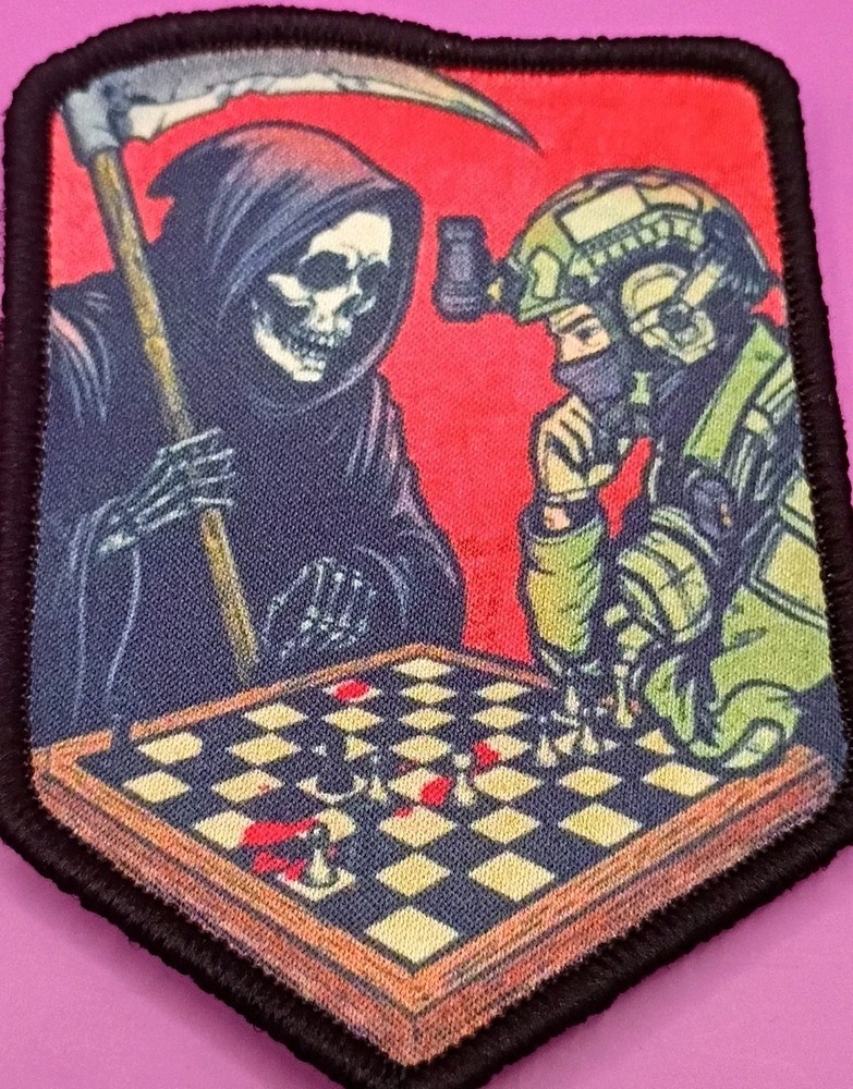 Grim Reaper vs Operator Chess Tactical Patch Hook & Loop Screen Print Embroidery