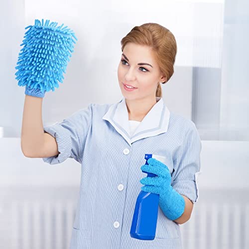 6 Pcs Microfiber Dusting Mitt Gloves Microfiber Washable Dusting Blue, Green