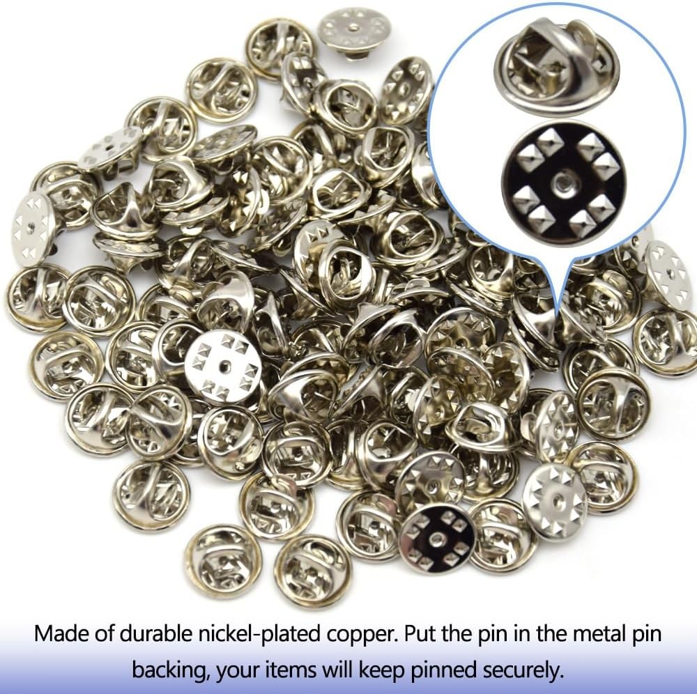 100 Pcs Locking Pin Backs 11mm Brooch Back Butterfly Keepers Silver
