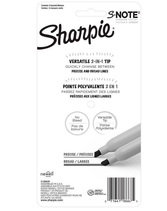 2x Sharpie S•note Markers Chisel Tip Creative Precise Broad Versatile No Bleed