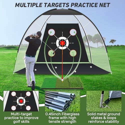 Golf Net with Practice Mat,Golf Hitting Aid Nets 10x7FT for Backyard 10*7
