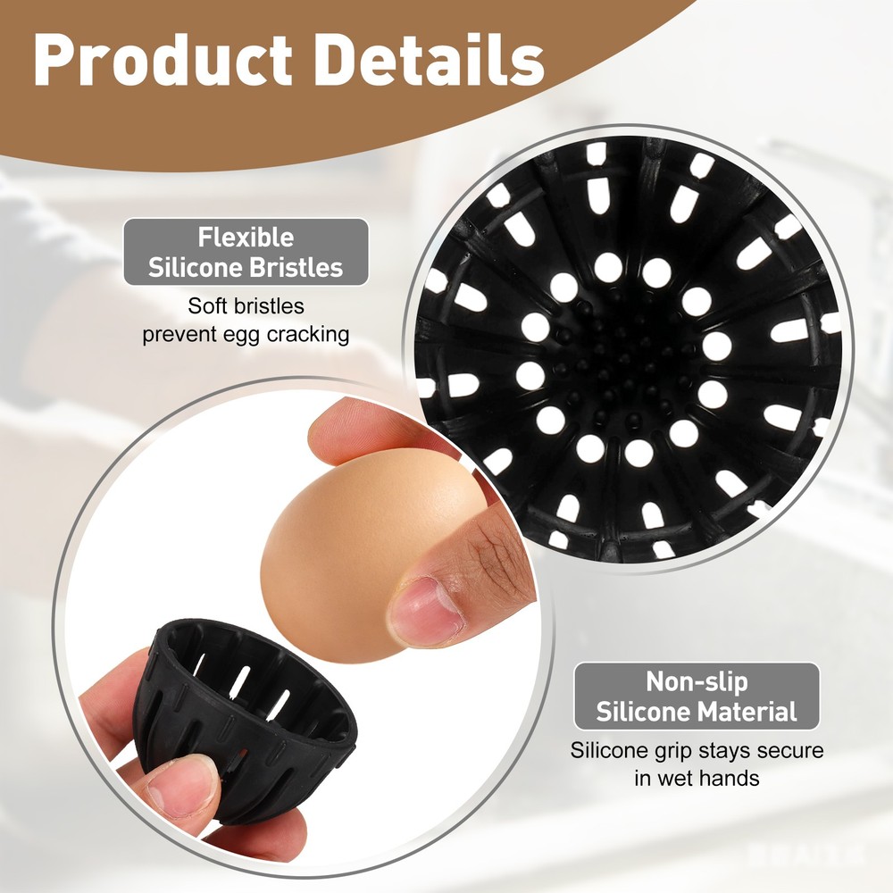 4Pcs Egg Cleaning Brush Silicone Egg Washer Rotating Scrubber Tools Black