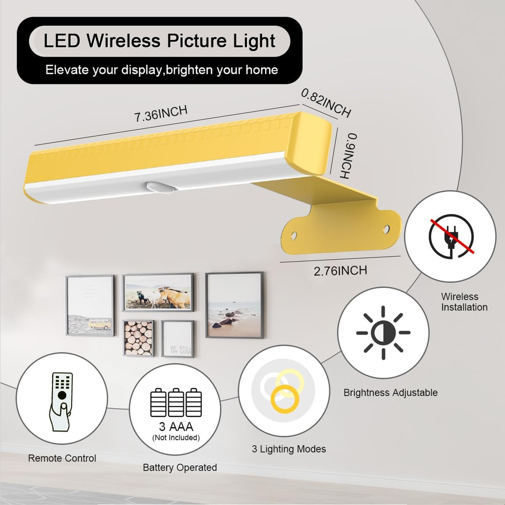 2Pack Wireless Picture Light with Remote,Battery Operated Wall Sconces for Wall