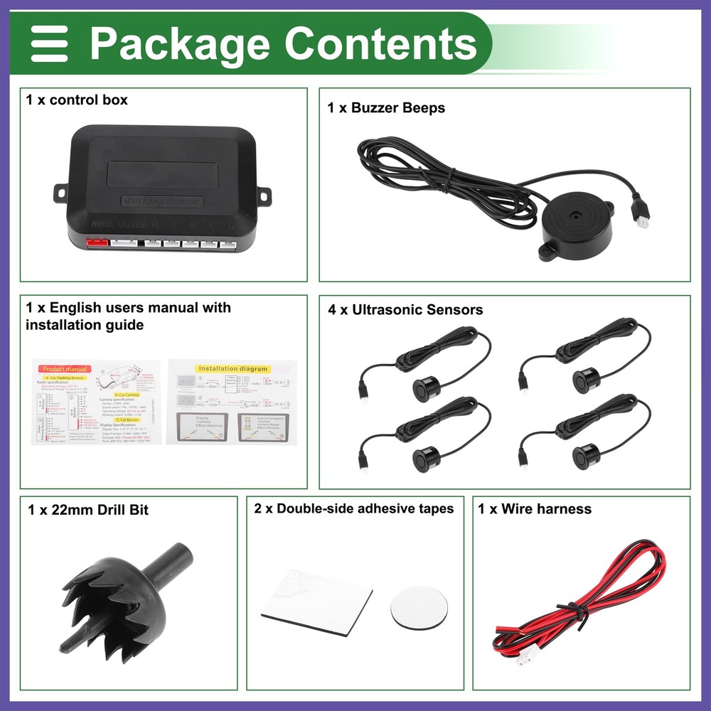 Reverse Backup Radar System Reverse Parking Sensor 4 Pcs Parking Sensor