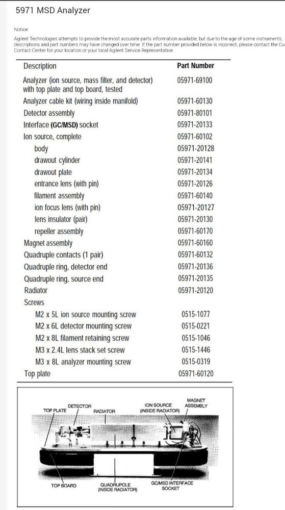 HP Agilent 5971 5972 MSD Ion Source Complete Assembly 05971-60102