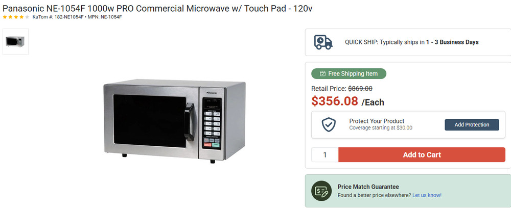 Panasonic Countertop Commercial Microwave Oven with 10 Programmable Memory