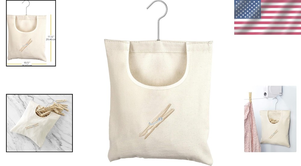 Durable Hanging Clothespin Organizer with Rust-Resistant Hook - White