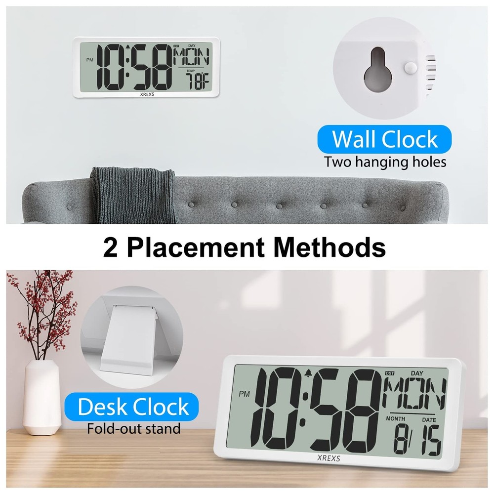 XREXS Digital Wall Clock with Backlight (Not Constantly Illuminated), 14.17 I...