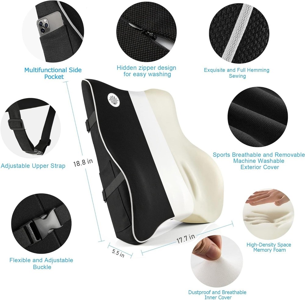 Adjustable Lumbar Support Pillow with Ergonomic Design for Comfortable Sitting