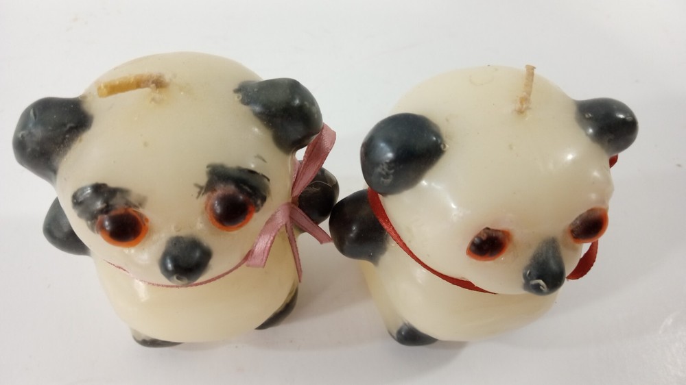 Cute! Vintage Panda Bear Candles Unfired Pair 2"