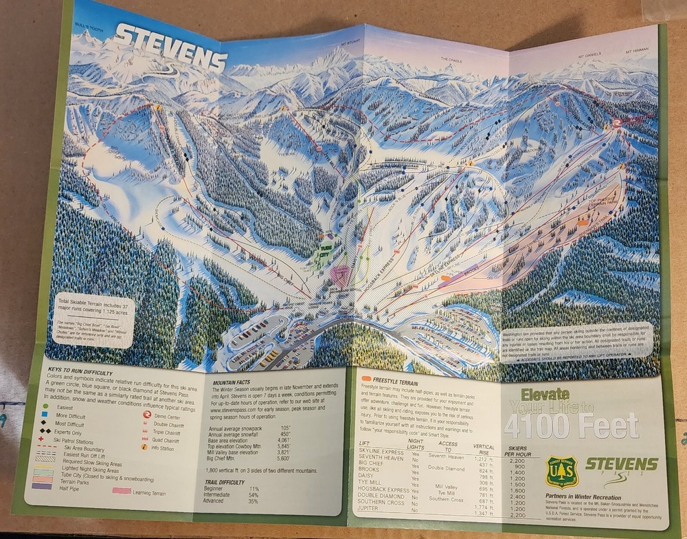 2006/07 STEVENS PASS SKI AREA TRAIL MAP. WASHINGTON. MINT