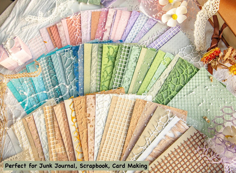 96 Sheets Textured Scrapbook Paper and Mesh Fabric Assorted Set - 6 Pack Mixe...