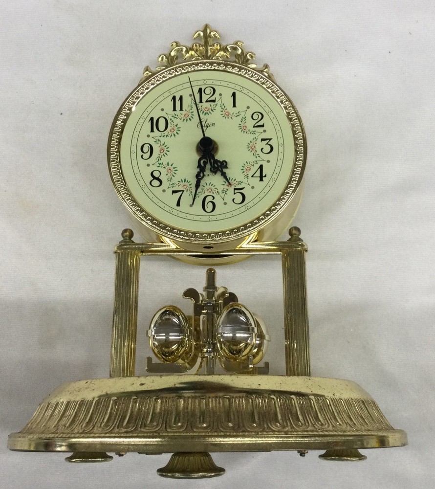 Elgin Quartz Clock With Plastic Dome, Works, 12” Tall, 8” Bottom c5